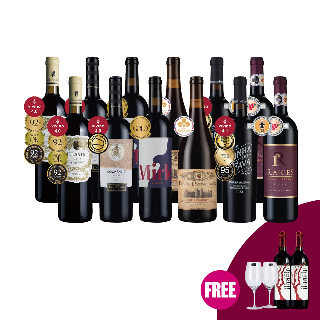 1.European Gold Reds 12btl + 2 FREE Reds + FREE Red Wine Glasses