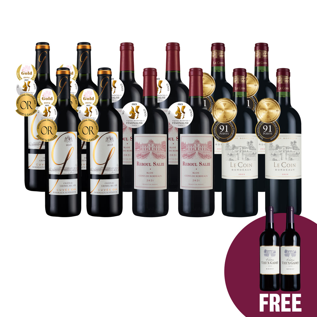 3.Luxury Awarded Bordeaux 12btl + 2 FREE Reds